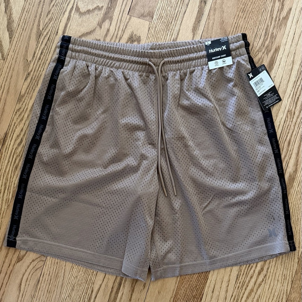 Hurley Bootcamp Shorts Mens L Beige Mesh Athletic Exist On Point NWT Gym Sport